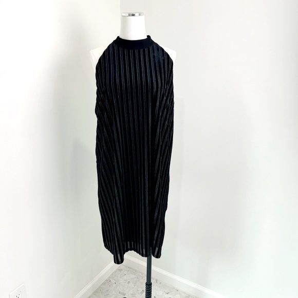 J. Jill Wearever Collection Dress Women's Large Velvet Sleeveless Striped Black - Picture 7 of 14